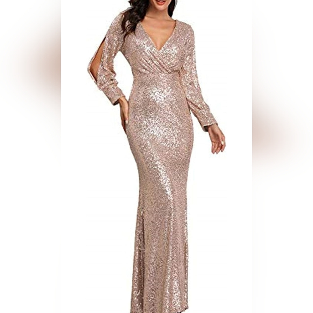 🎉BOGO🎉 CHAMPAGNE SEQUENCE DRESS LARGE HOLIDAY PARTY wedding multiple sizes